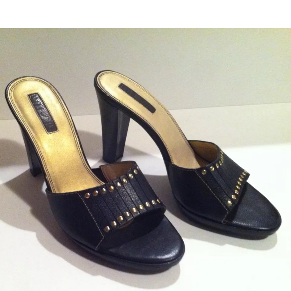 Unisa Black Studded High Heel Slide Sandals